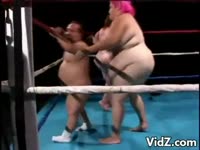 Two midget ladies got fucked by a midget dude in a boxing ring